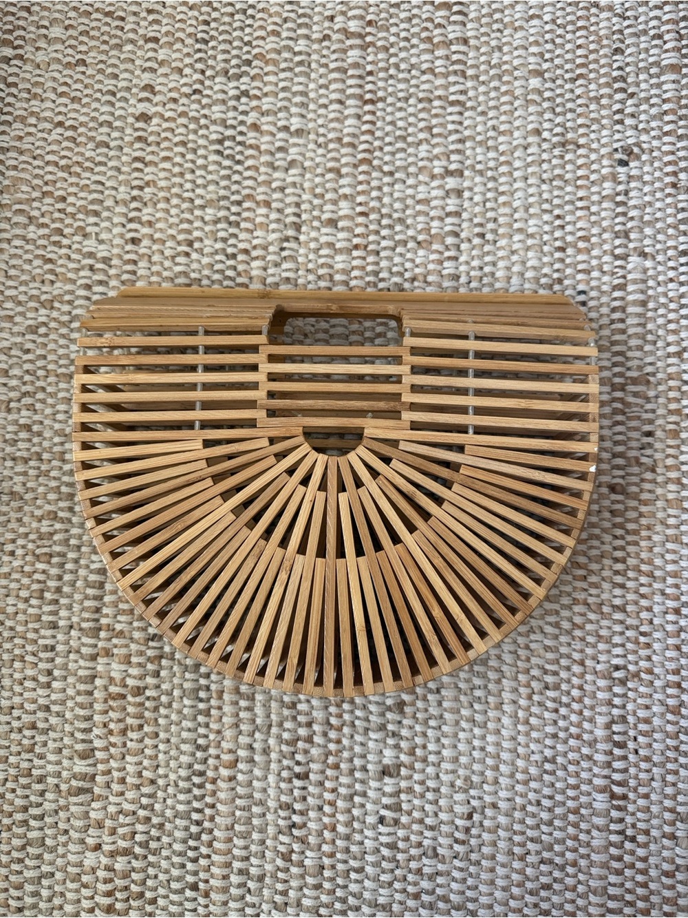 Bamboo half-moon clutch in natural tan